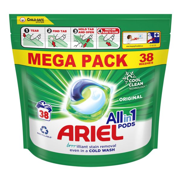 قرص ماشین لباسشویی آریل مدل All In 1 بسته 38 عددی - Ariel All In One Pods 38pcs