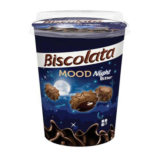 بیسکویت لیوانی بیسکولاتا با طعم شکلات تلخ وزن 125 گرم - Biscolata Mood Night Bitter 125g