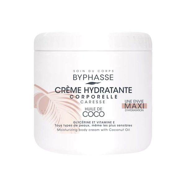 کرم مرطوب‌کننده بدن بایفاس با عصاره روغن نارگیل - Byphasse Caresse Moisturizing Body Cream Coconut Oil 500ml