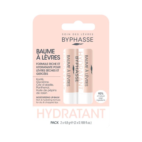 بالم لب بایفاس مخصوص لب ترک‌خرده و خشک بسته دو عددی - Byphasse Lip Balm 2U Moisturizing