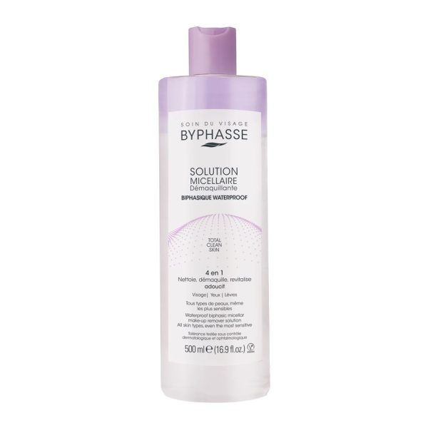 میسلارواتر دو‌فاز ضد‌آب بایفاس مناسب انواع پوست - Byphasse Micellar Make Up Remover Solution Biphasic Waterproof 500ml