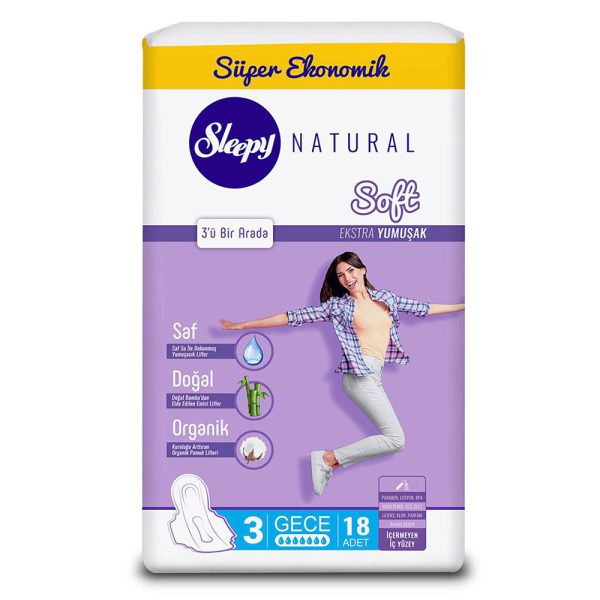 نوار‌ بهداشتی اسلیپی مدل Night بسته 18 عددی - Sleepy Natural Soft Ekstra Yumusak Gece 18 Ped