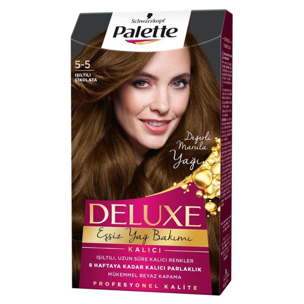 کیت رنگ مو پلت سری Deluxe شماره 5-5 - palette deluxe sac boyasi 5 5 isiltili cikolata