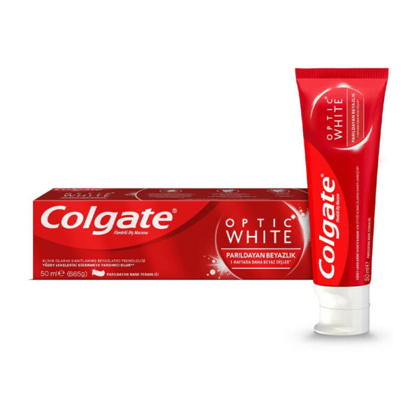 خمیر دندان سفید کننده کلگیت مدل اپتیک وایت Optic White - Colgate Dis Macunu Optic White Parildayan Beyazlik 50ml