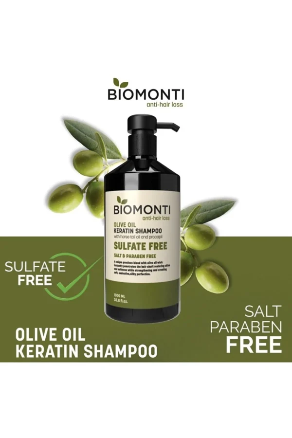 شامپو بدون سولفات ضد ریزش بیومونتی حاوی عصاره زیتون - biomonti olive oil keratin shampoo