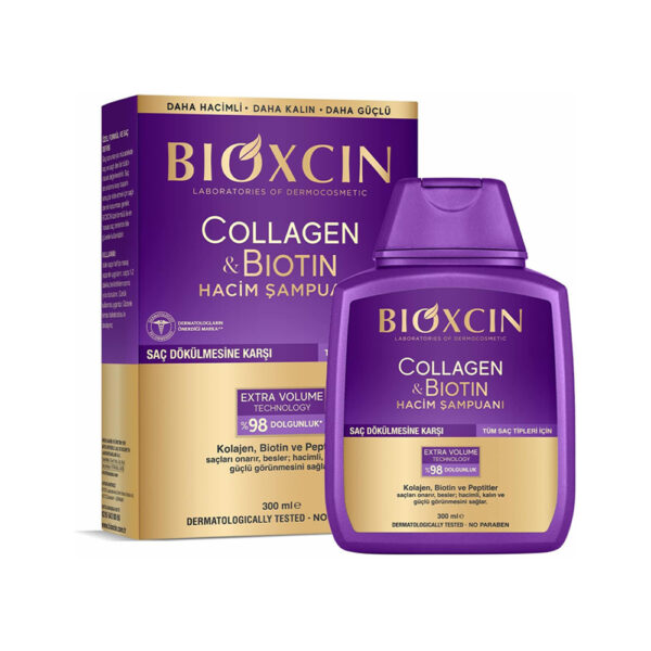 شامپو حجم دهنده و ضد ریزش مو بیوکسین حاوی کلاژن و بیوتین - bioxcin collagen biotin volumizing shampoo 300ml