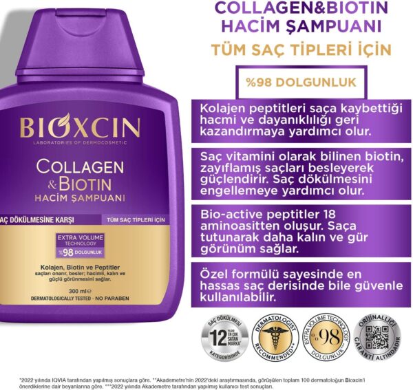 شامپو حجم دهنده و ضد ریزش مو بیوکسین حاوی کلاژن و بیوتین - bioxcin collagen biotin volumizing shampoo 01