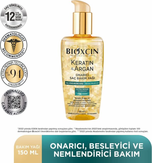 روغن مو کراتین و آرگان بیوکسین 150 میل - bioxcin keratin argan onarici sac bakim yagi