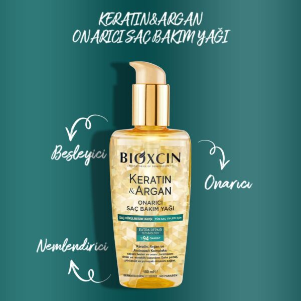 روغن مو کراتین و آرگان بیوکسین 150 میل - bioxcin keratin argan onarici sac bakim yagi 03