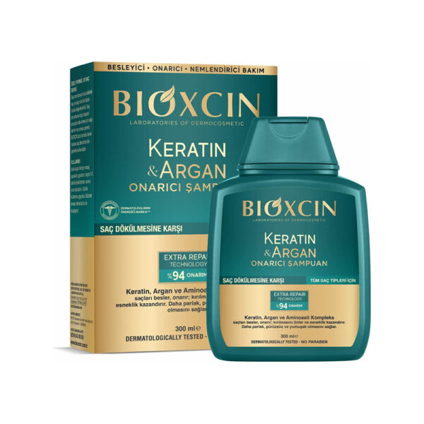 شامپو نرم کننده و ترمیم کننده بیوکسین حاوی کراتین و آرگان - bioxcin keratin argan onarici sampuan 300ml