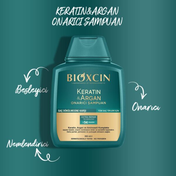 شامپو نرم کننده و ترمیم کننده بیوکسین حاوی کراتین و آرگان - bioxcin keratin argan onarici sampuan