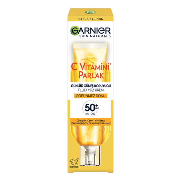 ضد آفتاب بی رنگ ویتامین سی گارنیر مناسب پوست‌ های حساس - garnier c vitamini parlak gunluk gunes koruyucu fluid yuz kremi spf50 40ml