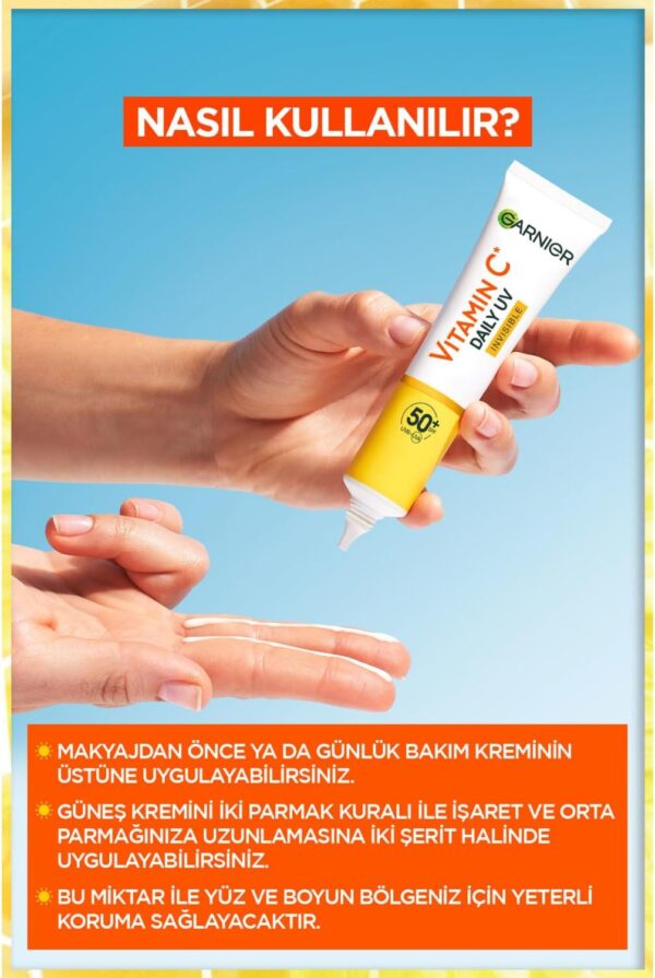 ضد آفتاب بی رنگ ویتامین سی گارنیر مناسب پوست‌ های حساس - garnier c vitamini parlak gunluk gunes koruyucu fluid yuz kremi spf50 06