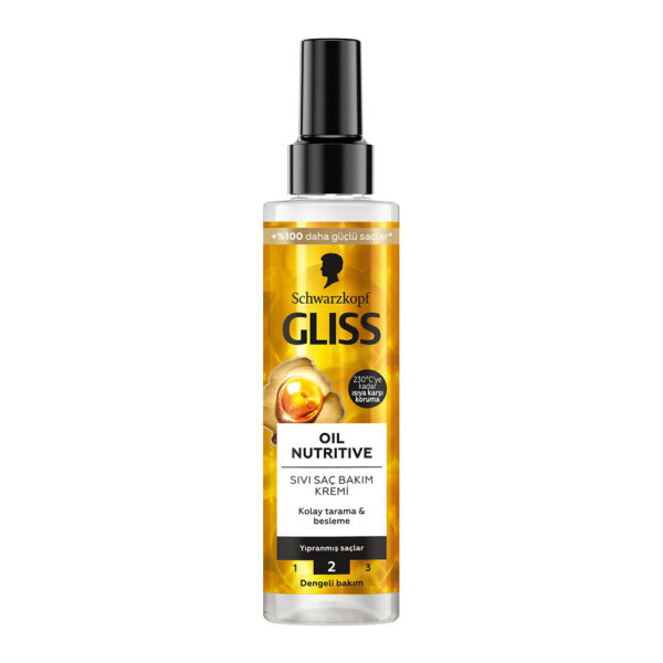 اسپری دوفاز مو گلیس طلایی مدل Oil Nutritive مناسب موهای ضعیف - gliss oil nutritive sivi sac bakim kremi 200ml