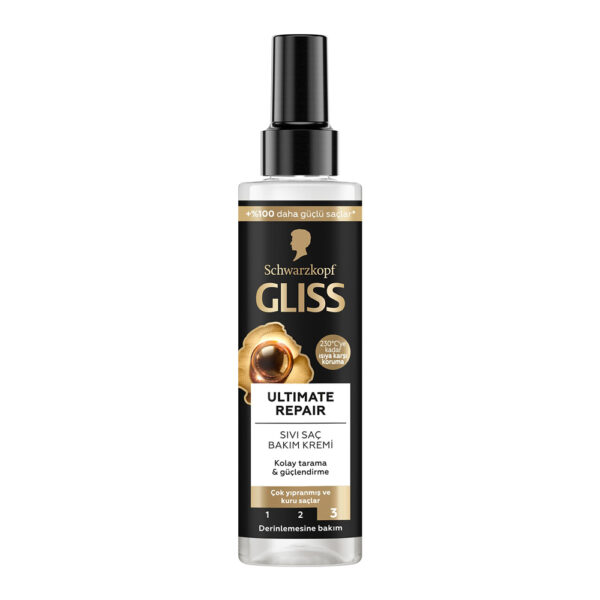 اسپری دوفاز مو گلیس مشکی مدل Ultimate Repair مناسب موهای آسیب دیده و خشک - gliss ultimate repair sivi sac bakim kremi 200ml