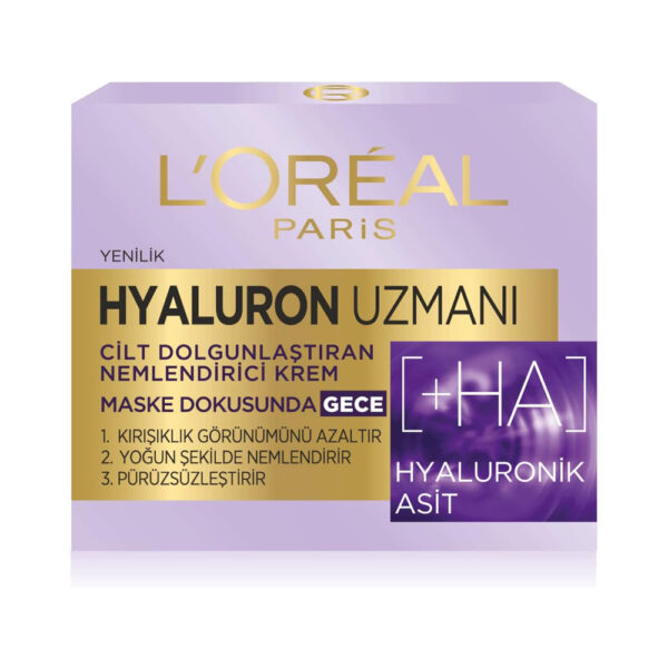 کرم مرطوب کننده شب لورآل حاوی هیالورونیک اسید - loreal hyaluron uzmani cilt dolgunlastiran nemlendirici krem gece 50ml