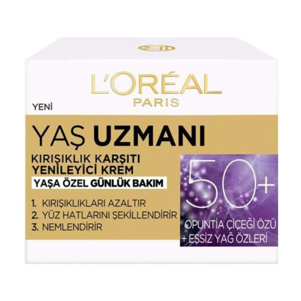 کرم ضد چروک و مرطوب کننده شب لورآل مناسب 50 سال به بالا - loreal paris yas uzmani 50 kirisiklik karsiti yenileyici gece kremi 50ml