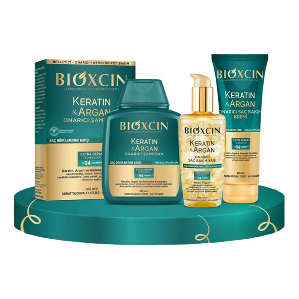 پک نرم کننده و ترمیم کننده مو حاوی کراتین و آرگان بیوکسین - Bioxcin Keratin Argan 4lu Sac Bakim Seti