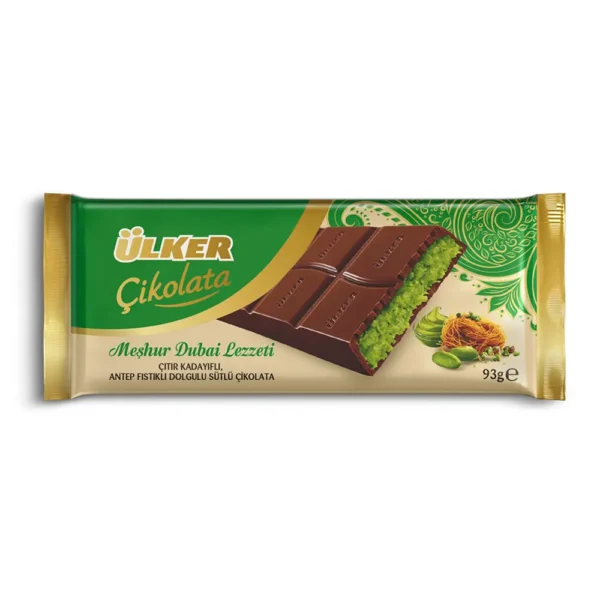 شکلات دبی تخته‌ای اولکر با مغز کادایف و پسته 93 گرم - Ulker Cikolata Kadayifli Dubai Lezzeti 93g